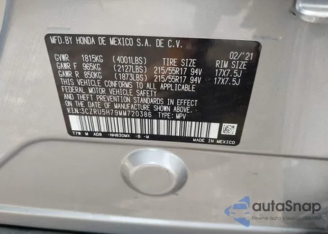 2021 Honda Hr-V 2Wd Ex-L z USA, uszkodzony, nr VIN 3CZRU5H79MM720386